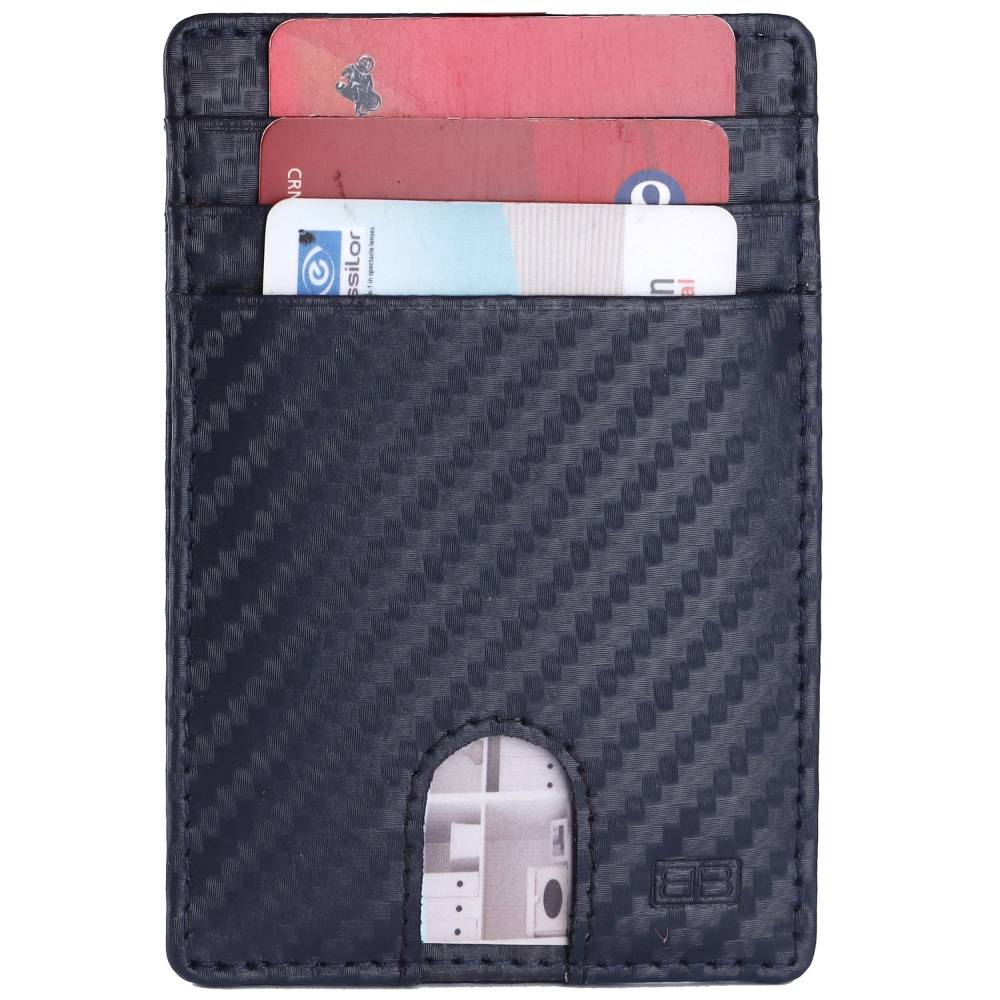 Brooklyn Bridge Genuine Leather Slim Wallet for Men – Carbon Fiber RFID Minimalist Front Pocket Card Holder-BB-CH-788-CW-BL-CFL-YS-BLUE 1