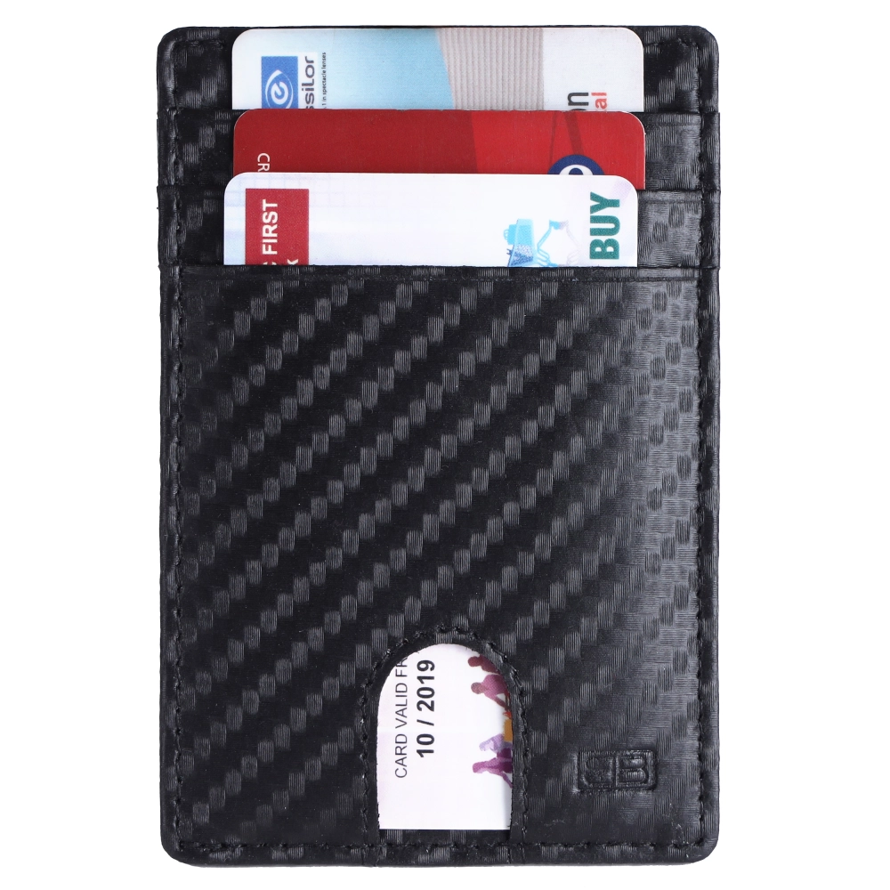 Brooklyn Bridge Genuine Leather Slim Wallet for Men – Carbon Fiber RFID Minimalist Front Pocket Card Holder-BB-CH-788-CW-BL-CFL-YS-BLACK 1
