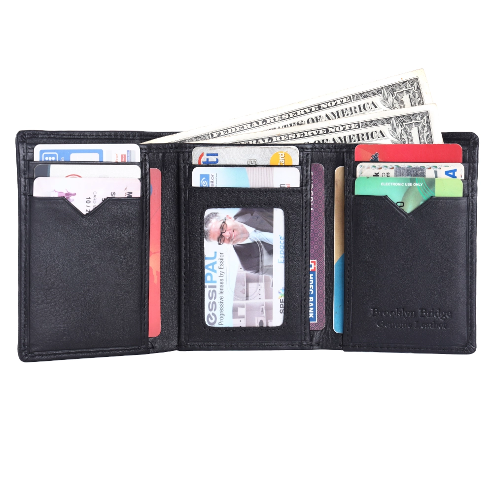Brooklyn Bridge Genuine Leather Trifold Wallet for Men RFID Card Holder Gift Wallet BB-MW-792-CW-FG-NL-YS-BLACK 1