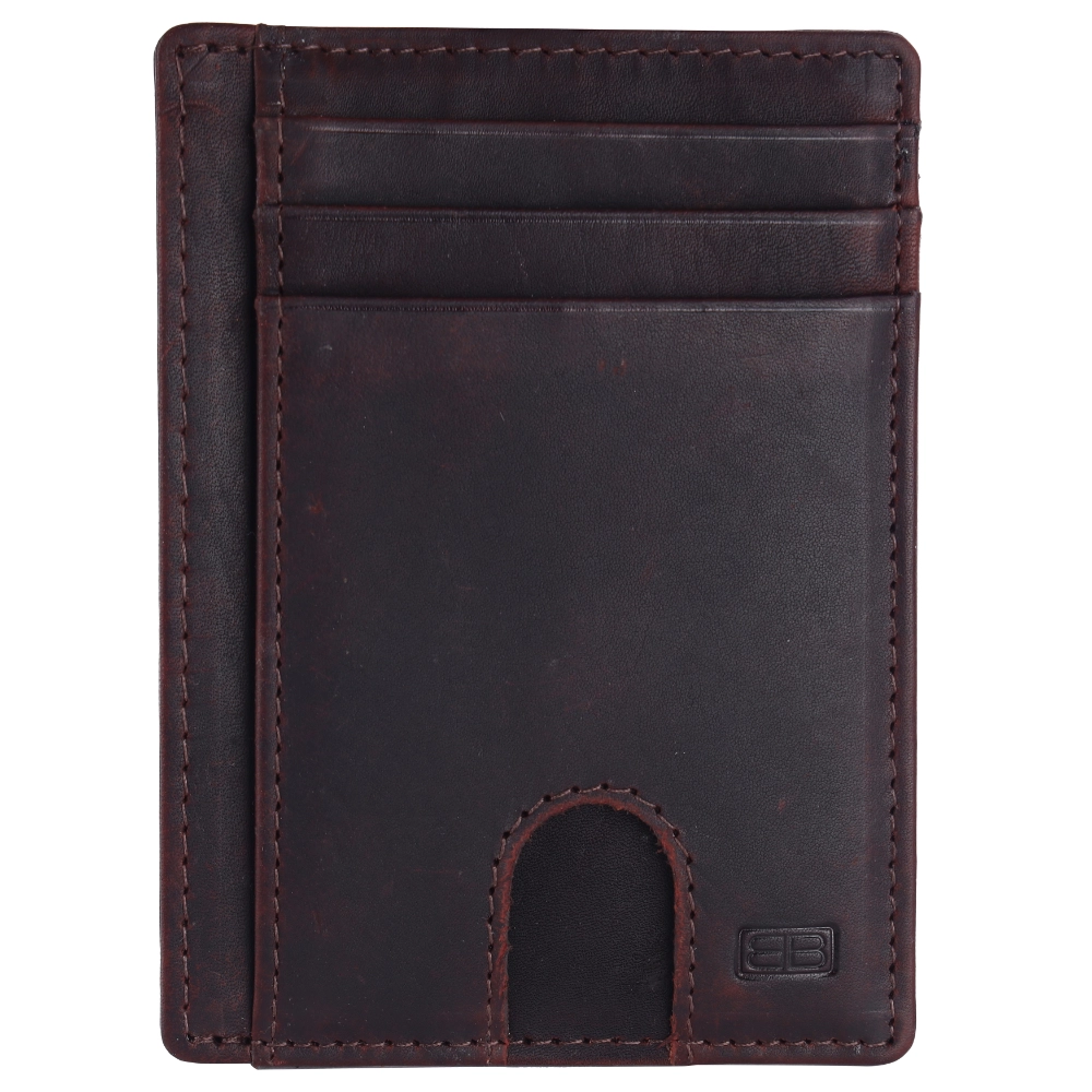 Brooklyn Bridge Slim Leather Card Holder for Men with RFID – Brown Oil Pull-Up Minimal Wallet BB-CH-789-CW-FG-OPL-YS-BROWN 1