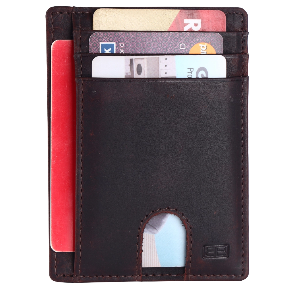 Brooklyn Bridge Slim Leather Card Holder for Men with RFID – Brown Oil Pull-Up Minimal Wallet BB-CH-789-CW-FG-OPL-YS-BROWN 1