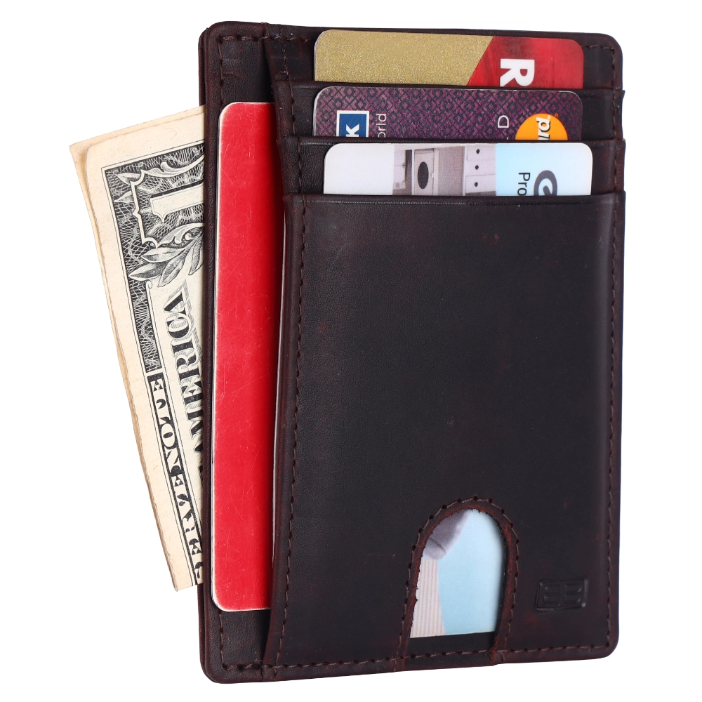 Brooklyn Bridge Slim Leather Card Holder for Men with RFID – Brown Oil Pull-Up Minimal Wallet BB-CH-789-CW-FG-OPL-YS-BROWN 1