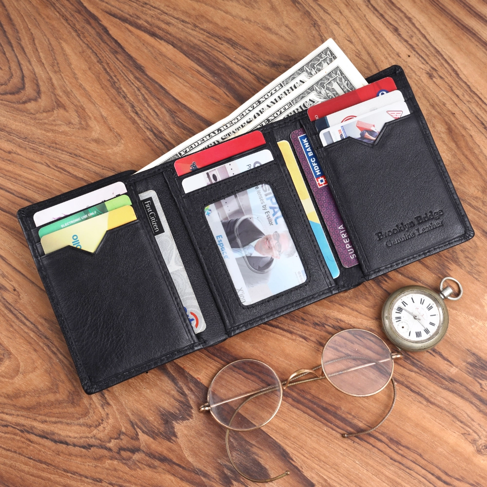Brooklyn Bridge Genuine Leather Trifold Wallet for Men RFID Card Holder Gift Wallet BB-MW-792-CW-FG-NL-YS-BLACK 1