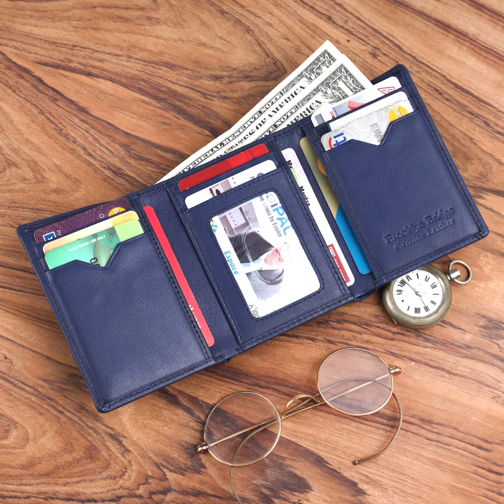 Brooklyn Bridge Genuine Leather Trifold Wallet for Men RFID Card Holder Gift Wallet BB-MW-792-CW-FG-NL-YS-BLUE 1