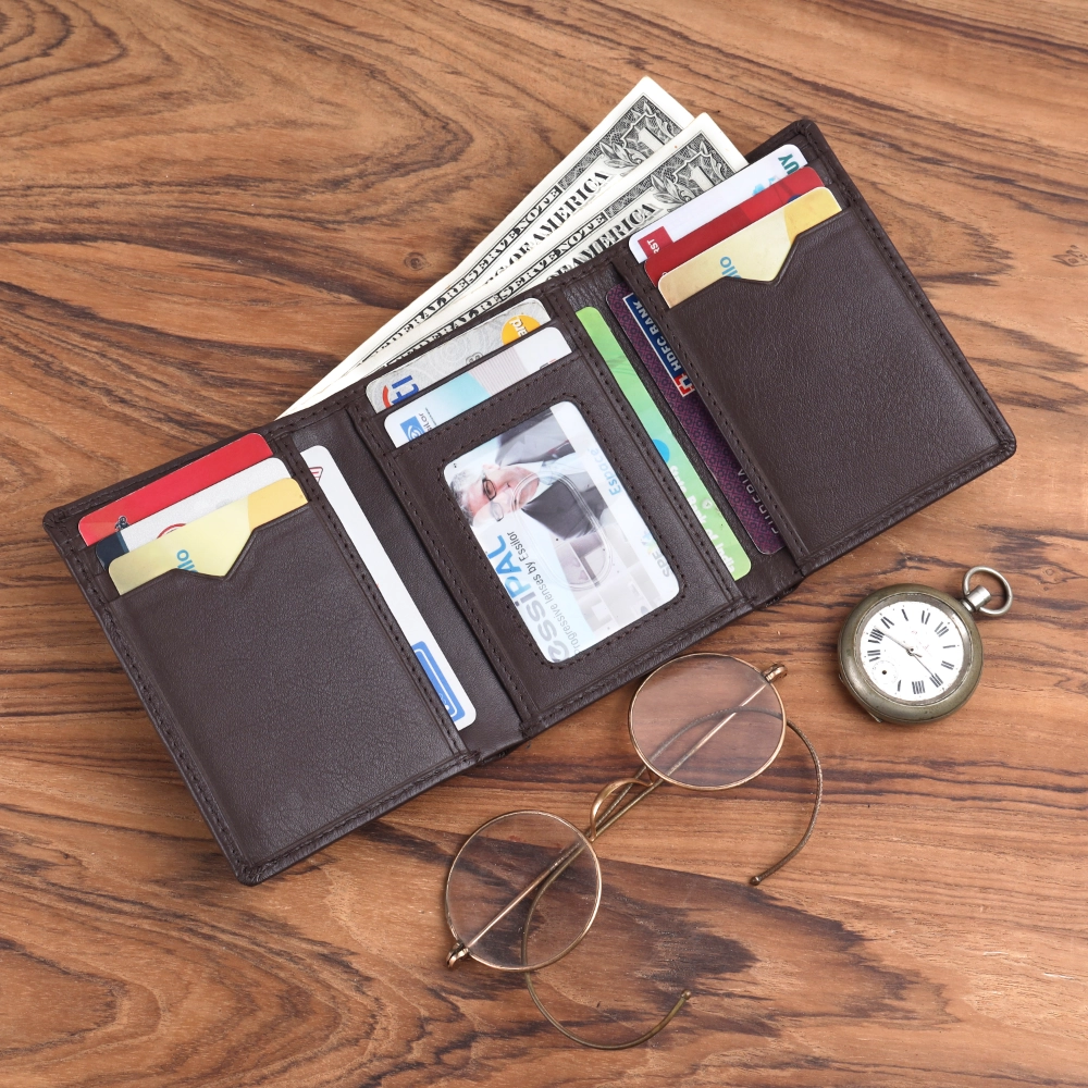 Brooklyn Bridge Genuine Leather Trifold Wallet for Men RFID Card Holder Gift Wallet BB-MW-792-CW-FG-NL-YS-BROWN 1