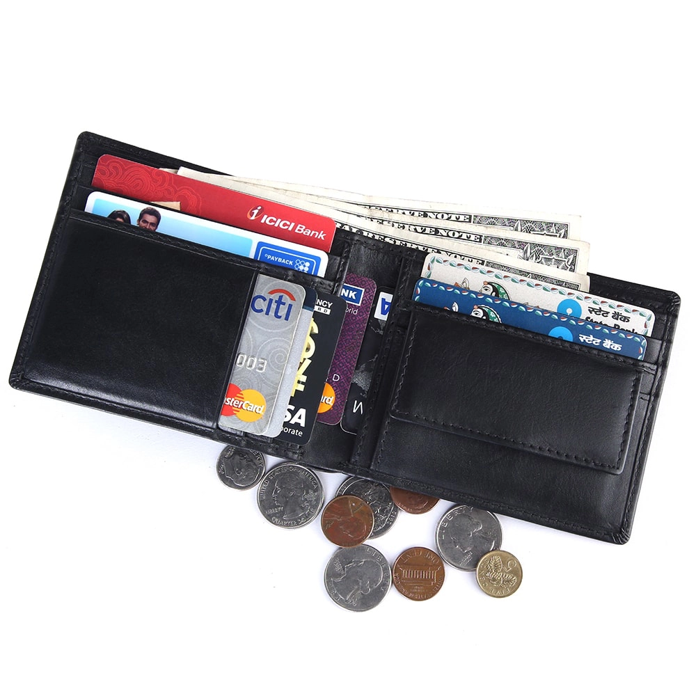 Men's RFID Protected Leather Bifold Wallet with Coin Slot - Image 3